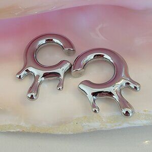 Pair Stainless Steel Ear Weights Hangers - Drip Design 0G